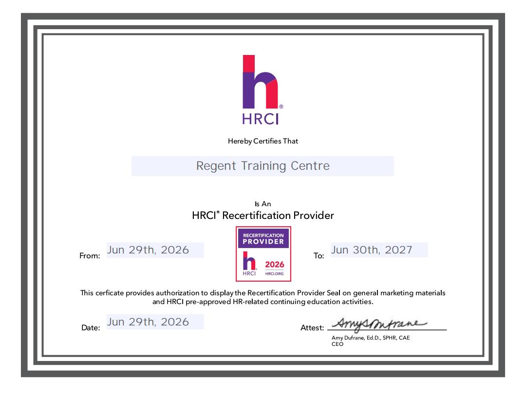 Regent Training Centre Becomes an HRCI® Recertification Provider